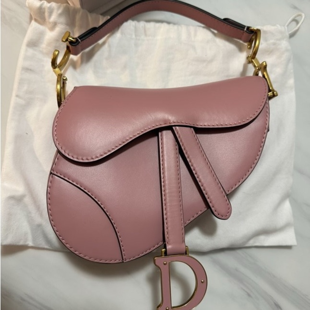 Dior Pink and Gold Shoulder Bag with Iconic Saddle Design